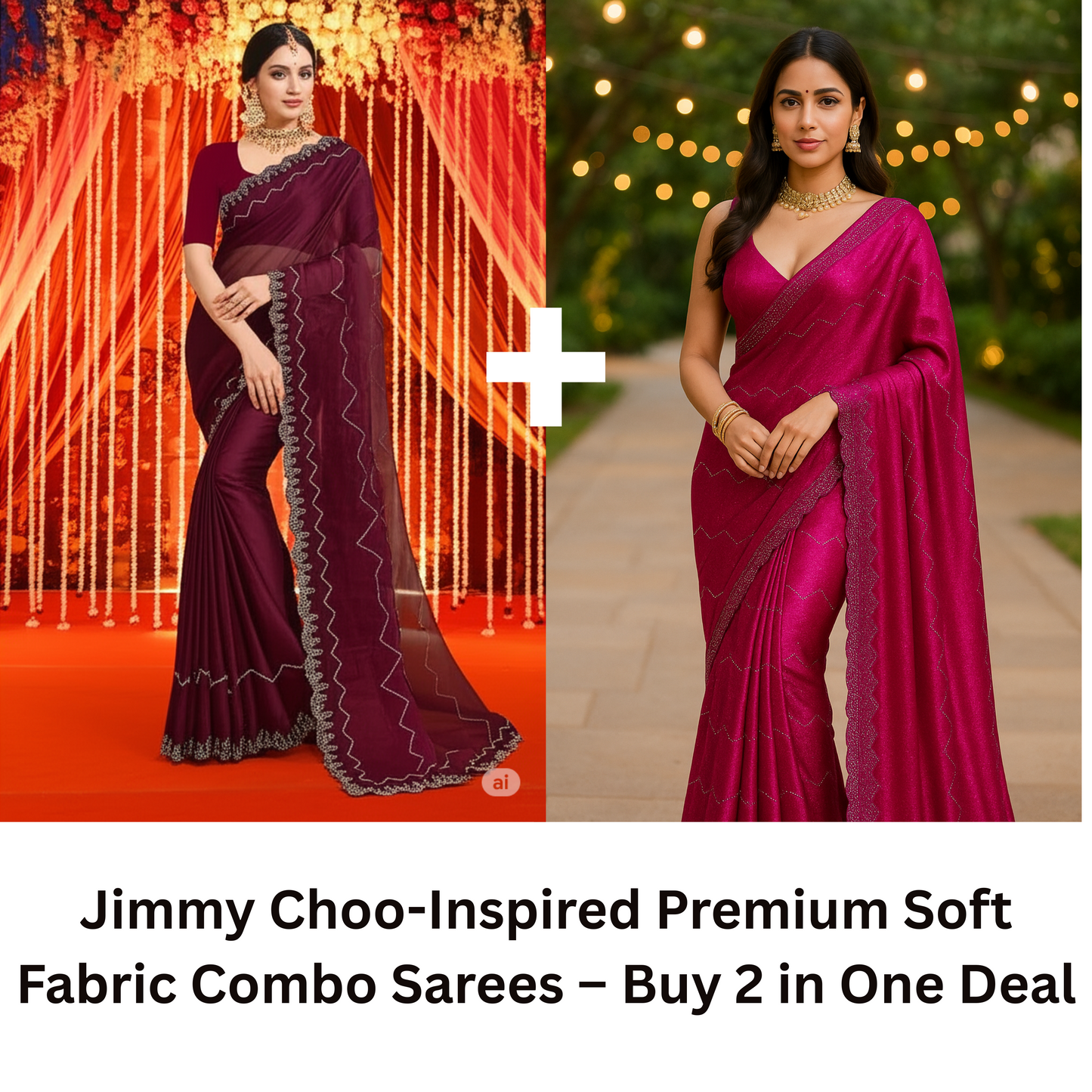 Jimmy Choo-Inspired Premium Soft Fabric Combo Sarees – Buy 2 in One Deal