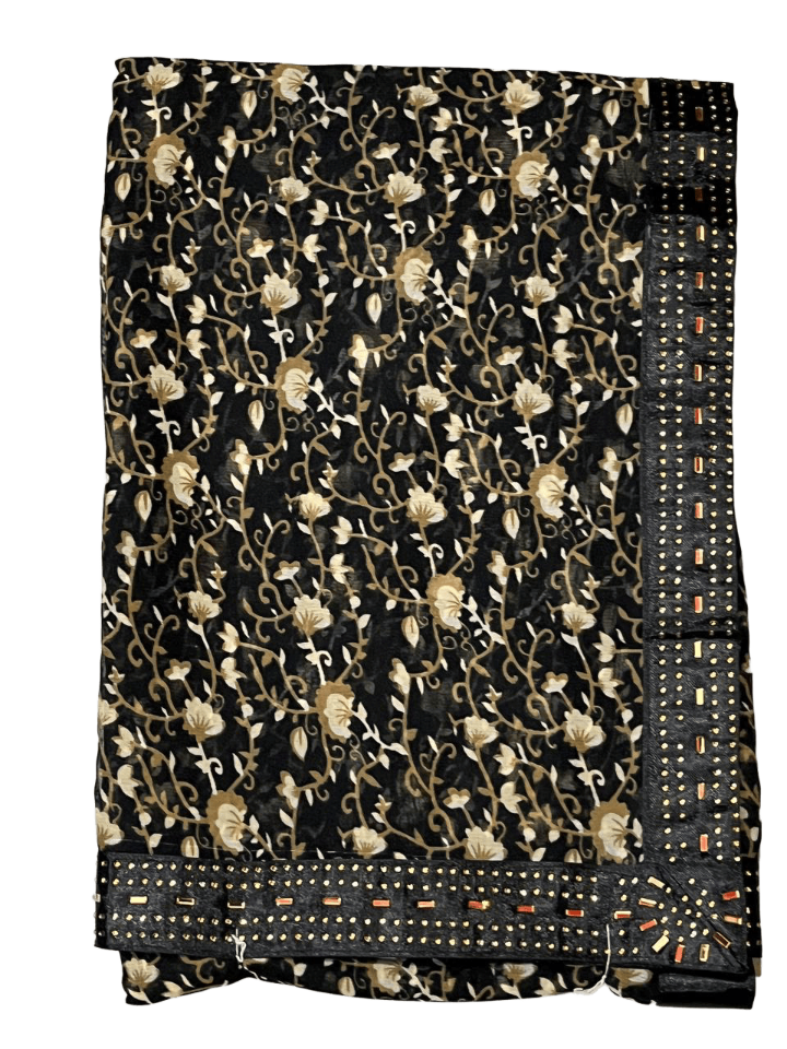 Elegant Black Floral Saree with Sequin Border