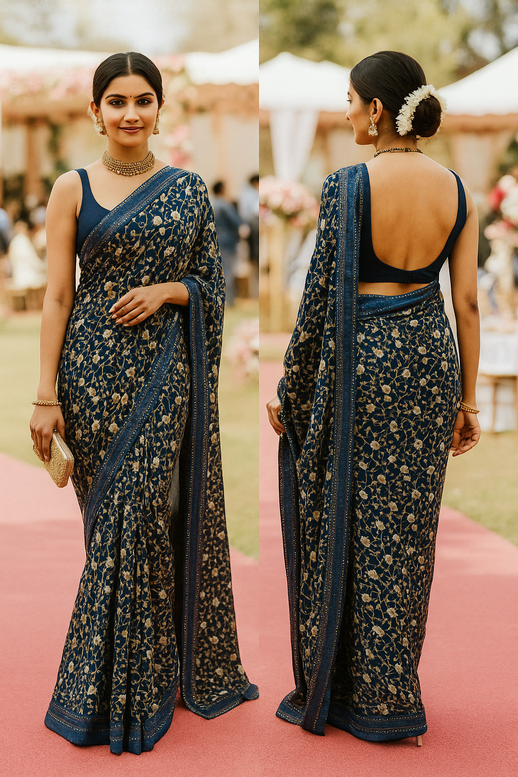 Vibrant Blue Floral Light Weight Saree with Mirror Border